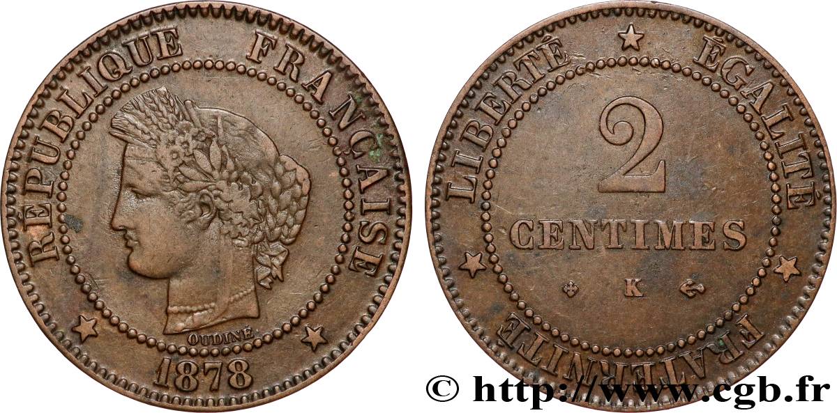 2 centimes Cérès 1878 Bordeaux F.109/4 TB35 