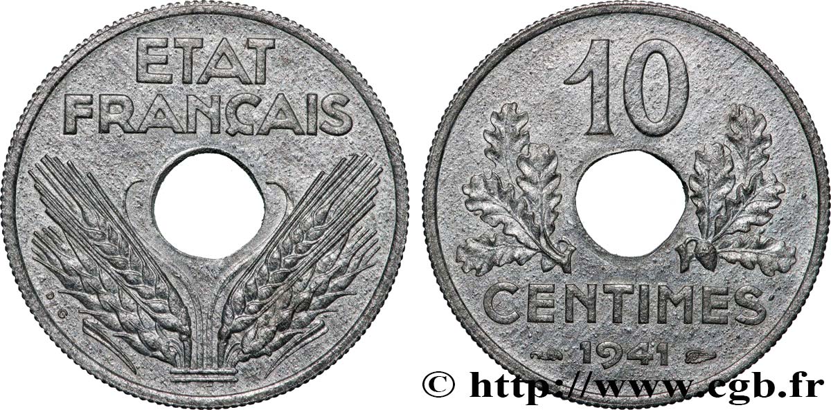 10 centimes État français, grand module 1941 Paris F.141/2 MS65 