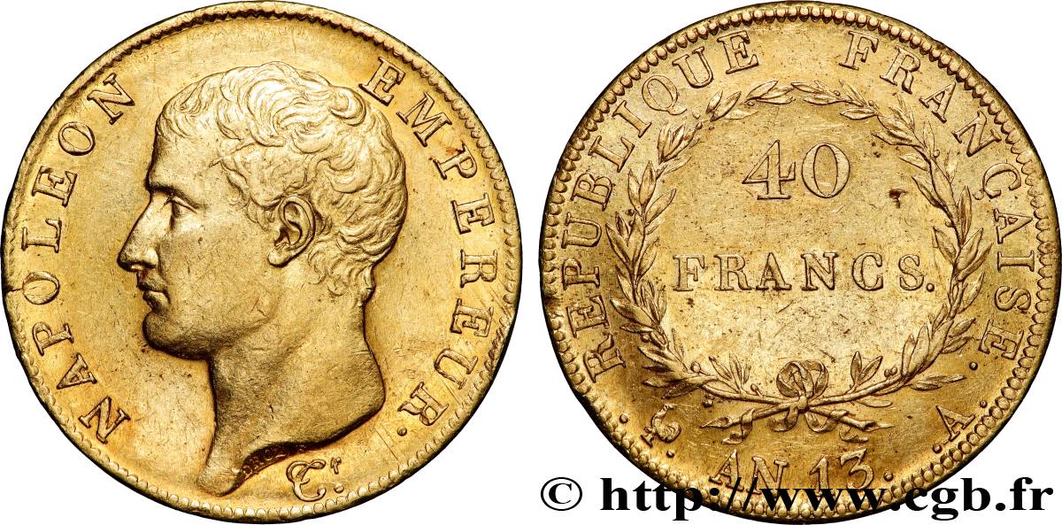 40 francs or Napoléon tête nue, Calendrier révolutionnaire 1805 Paris F.537/1 SUP 