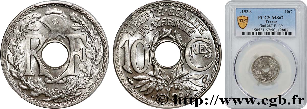 10 centimes Lindauer, maillechort 1939  F.139/3 MS67 PCGS