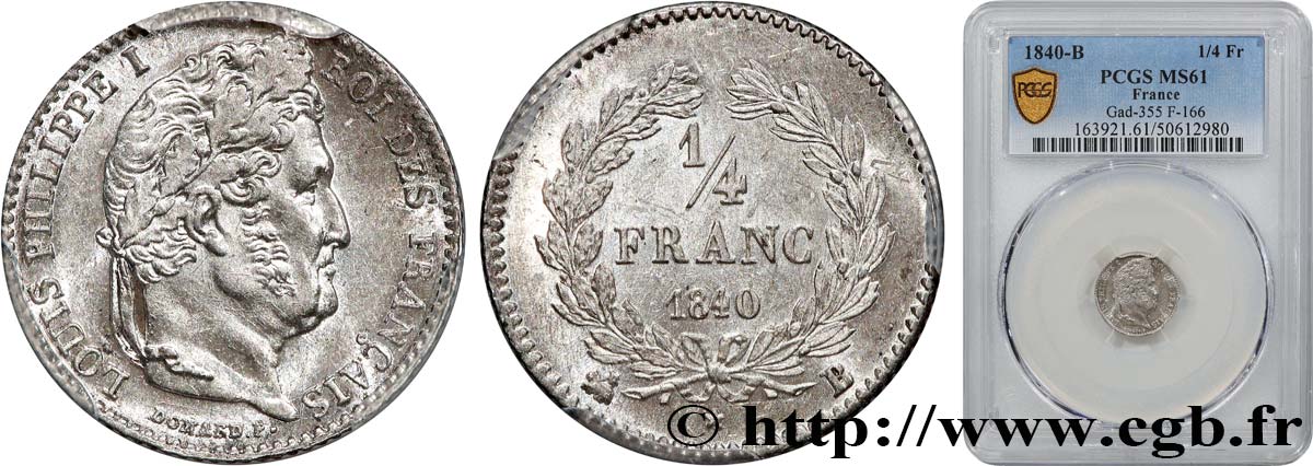 1/4 franc Louis-Philippe 1840 Rouen F.166/81 SPL61 PCGS