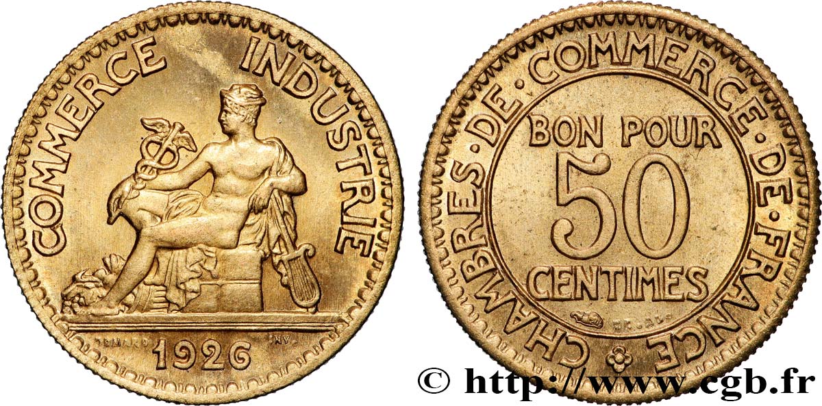 50 centimes Chambres de Commerce 1926 Paris F.191/8 MS65 
