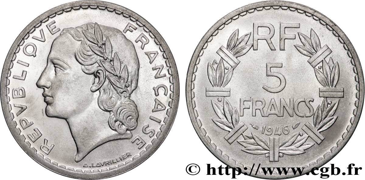 5 francs Lavrillier, aluminium 1946  F.339/6 MS64 