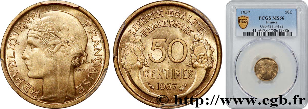 50 centimes Morlon 1937  F.192/13 ST66 PCGS