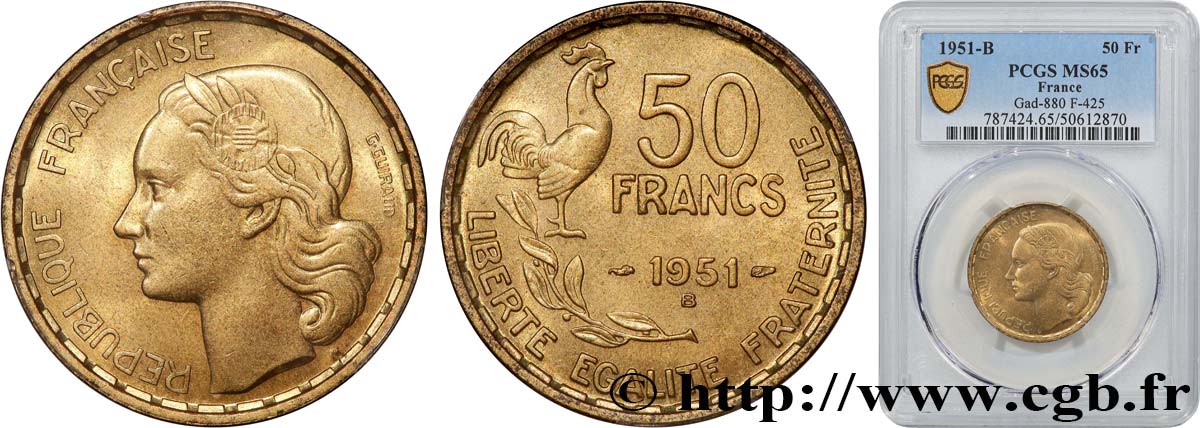 50 francs Guiraud 1951 Beaumont-Le-Roger F.425/6 FDC65 PCGS