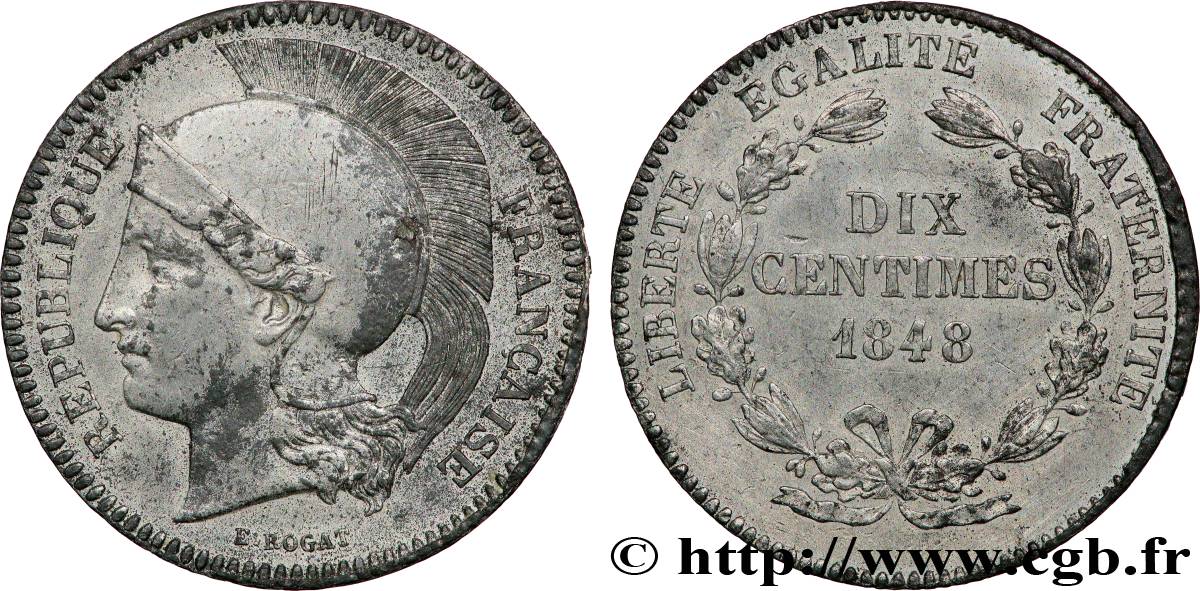 Concours de 10 centimes, essai en étain par Rogat, deuxième concours, deuxième revers 1848 Paris VG.3170 var fVZ 