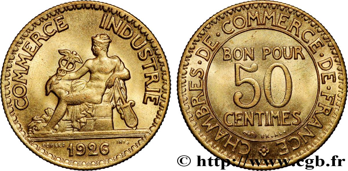 50 centimes Chambres de Commerce 1926 Paris F.191/8 MS64 