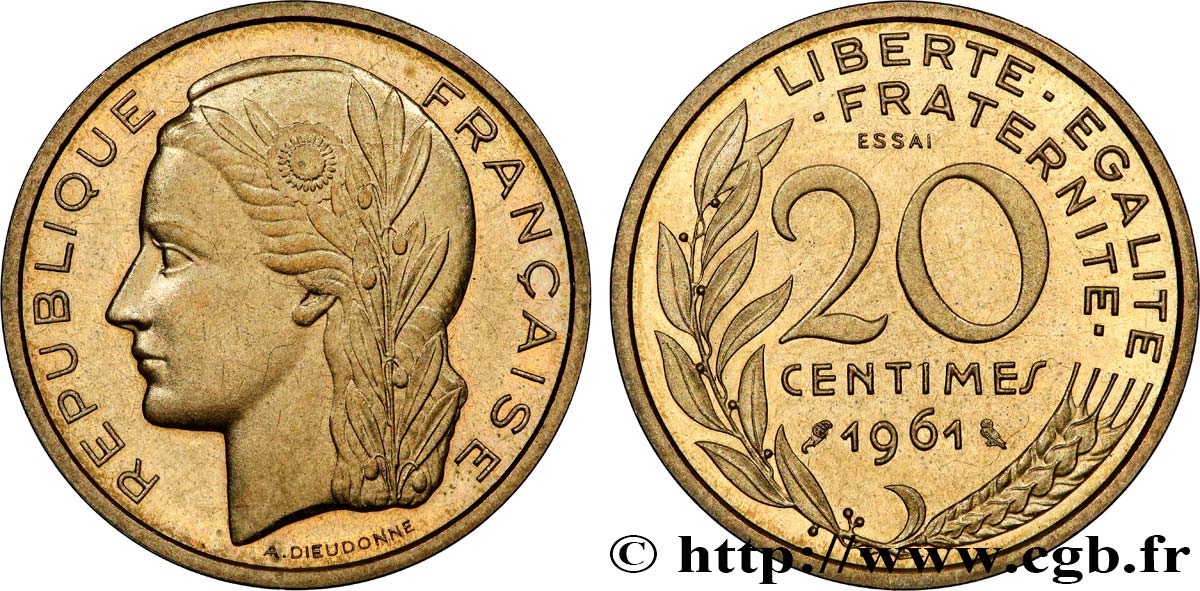 Essai du concours de 20 centimes par Dieudonné 1961 Paris GEM.55 8 SPL 