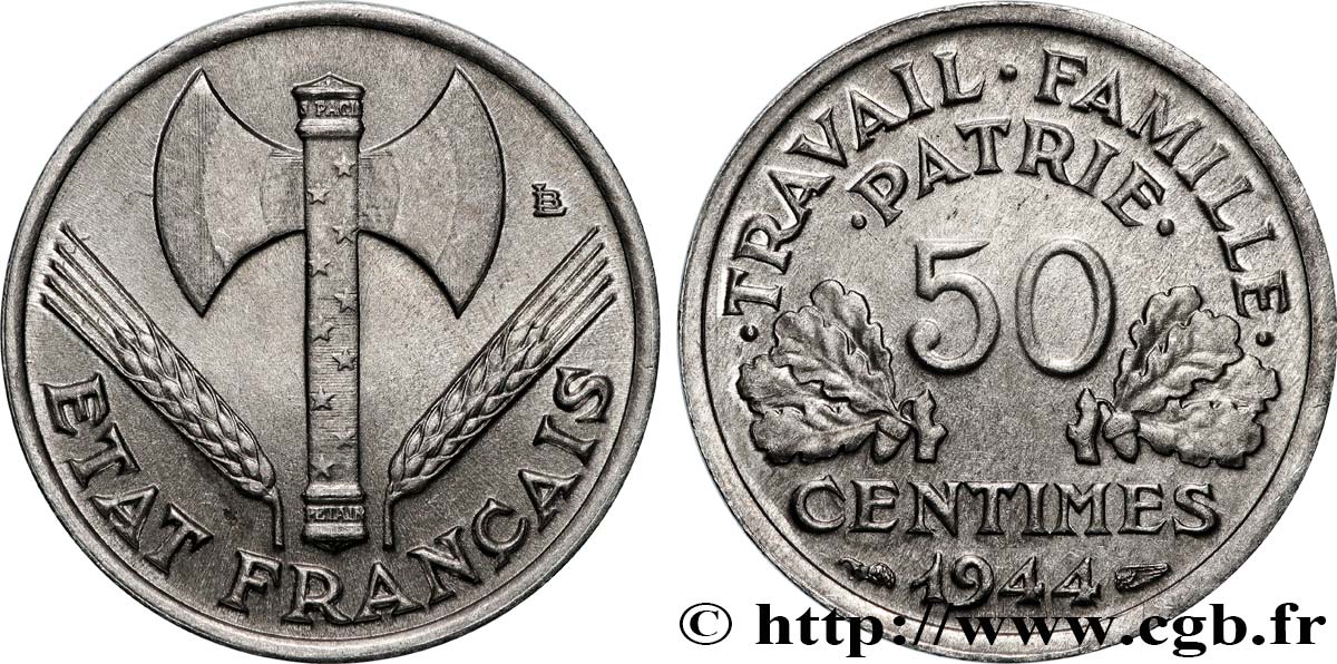 50 centimes Francisque, légère 1944  F.196/4 MS63 