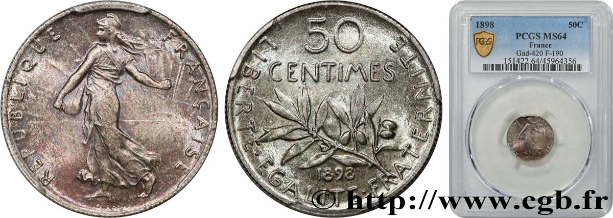 50 centimes Semeuse 1898 Paris F.190/3 MS64 PCGS