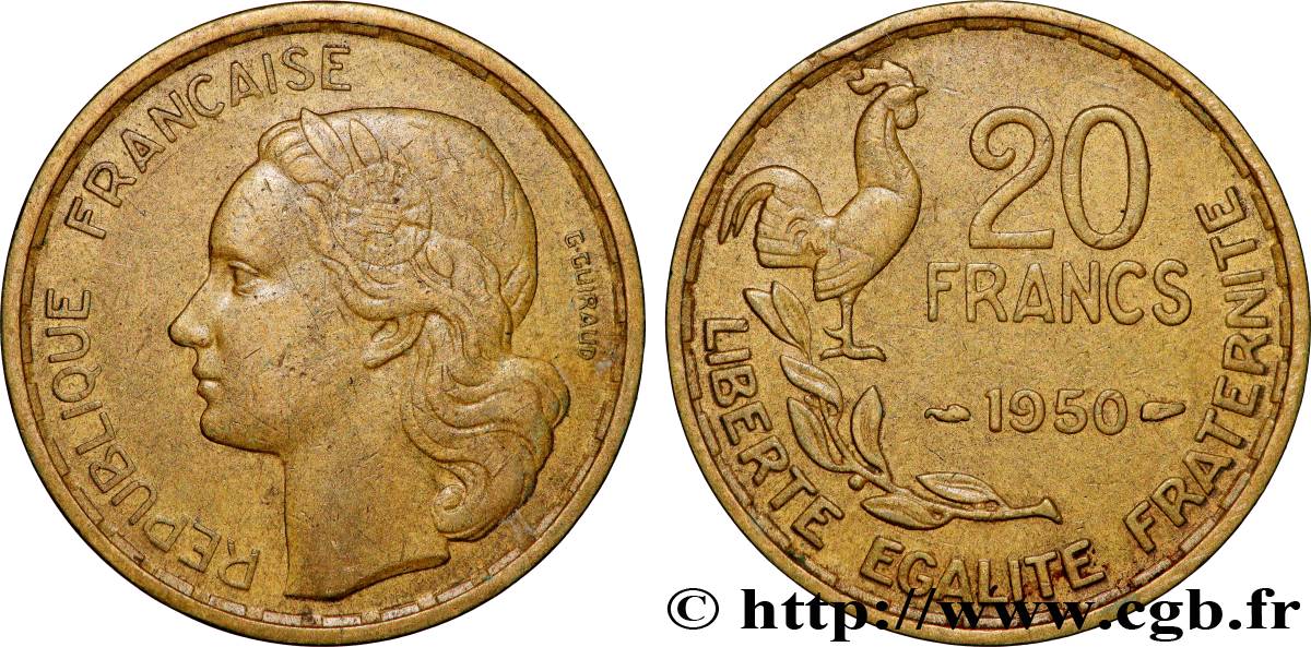 20 francs G. Guiraud, 3 faucilles 1950  F.402/2 TTB 