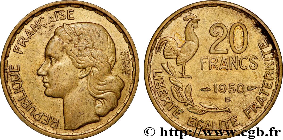 20 francs Georges Guiraud, 3 faucilles 1950 Beaumont-Le-Roger F.401/2 VZ+ 