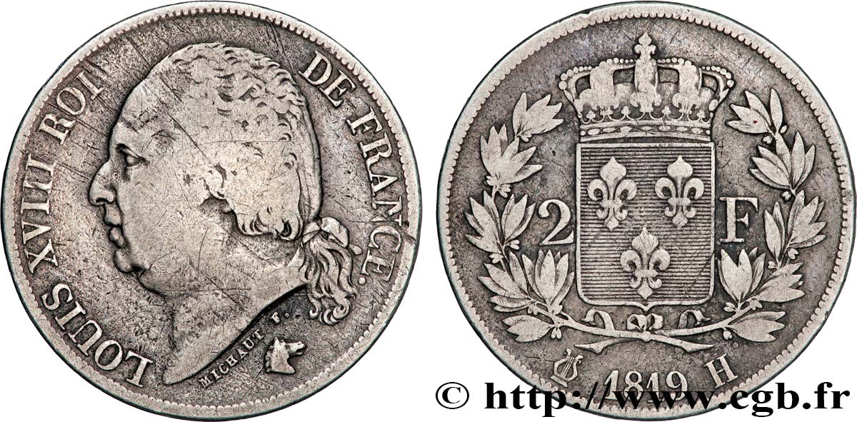 2 francs Louis XVIII 1819 La Rochelle F.257/25 VF 