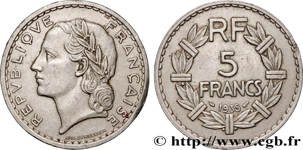 5 francs Lavrillier, nickel 1935  F.336/4 q.SPL 