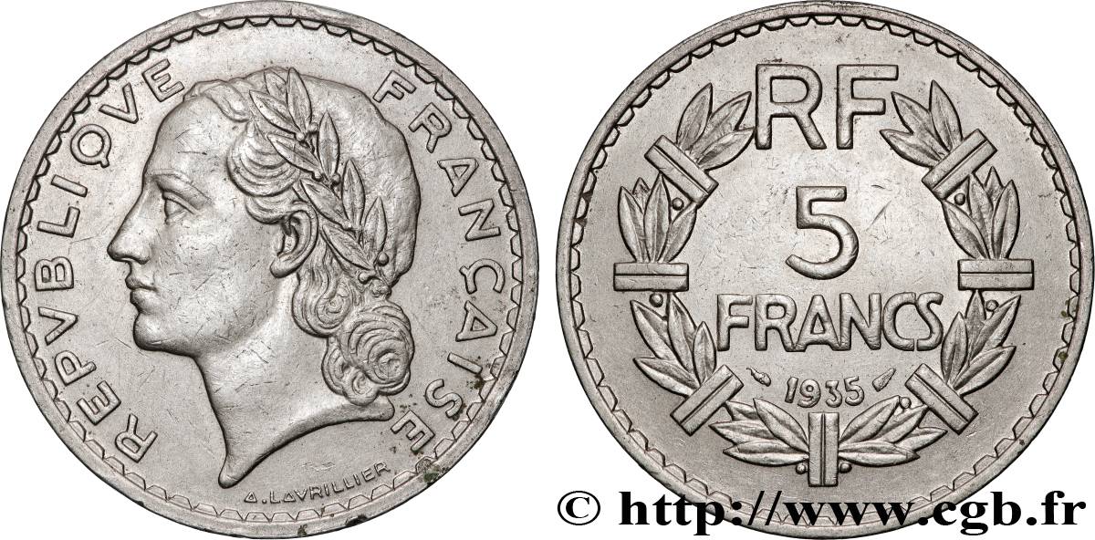 5 francs Lavrillier, nickel 1935  F.336/4 fVZ 