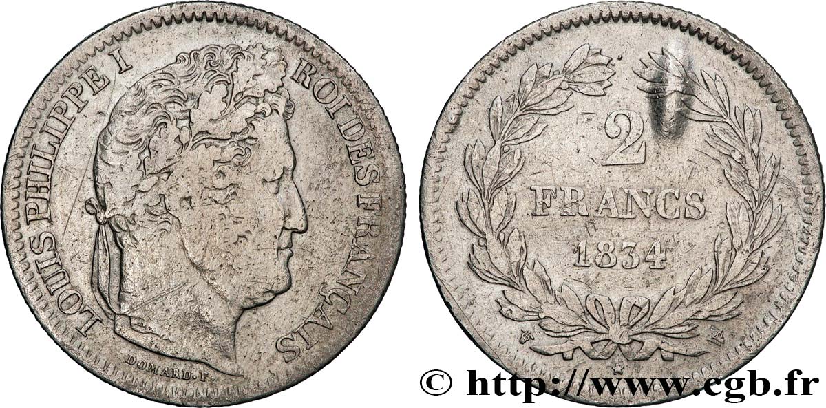 2 francs Louis-Philippe 1834 Lille F.260/41 TB 