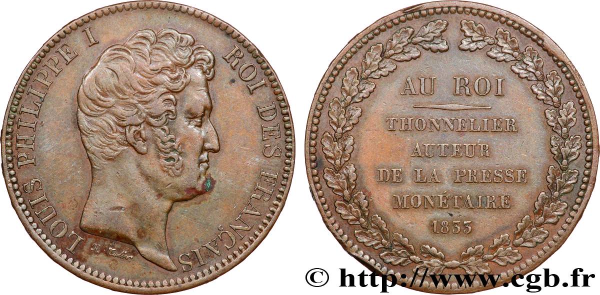 Essai module de 5 francs en cuivre 1833 Paris VG.2836  SUP 