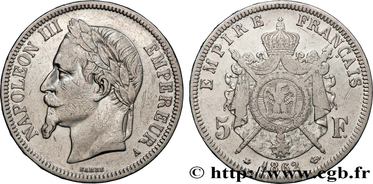 5 francs Napoléon III, tête laurée 1862 Paris F.331/3 q.BB 