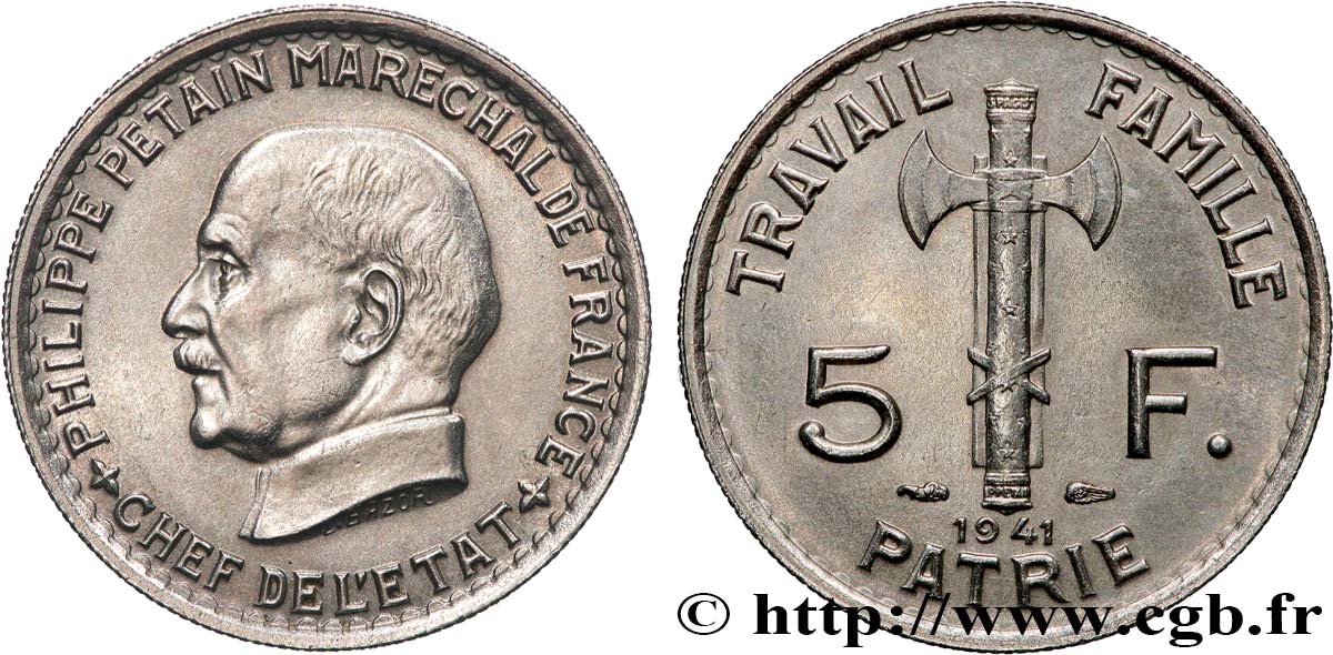 5 francs Pétain 1941  F.338/2 SUP 