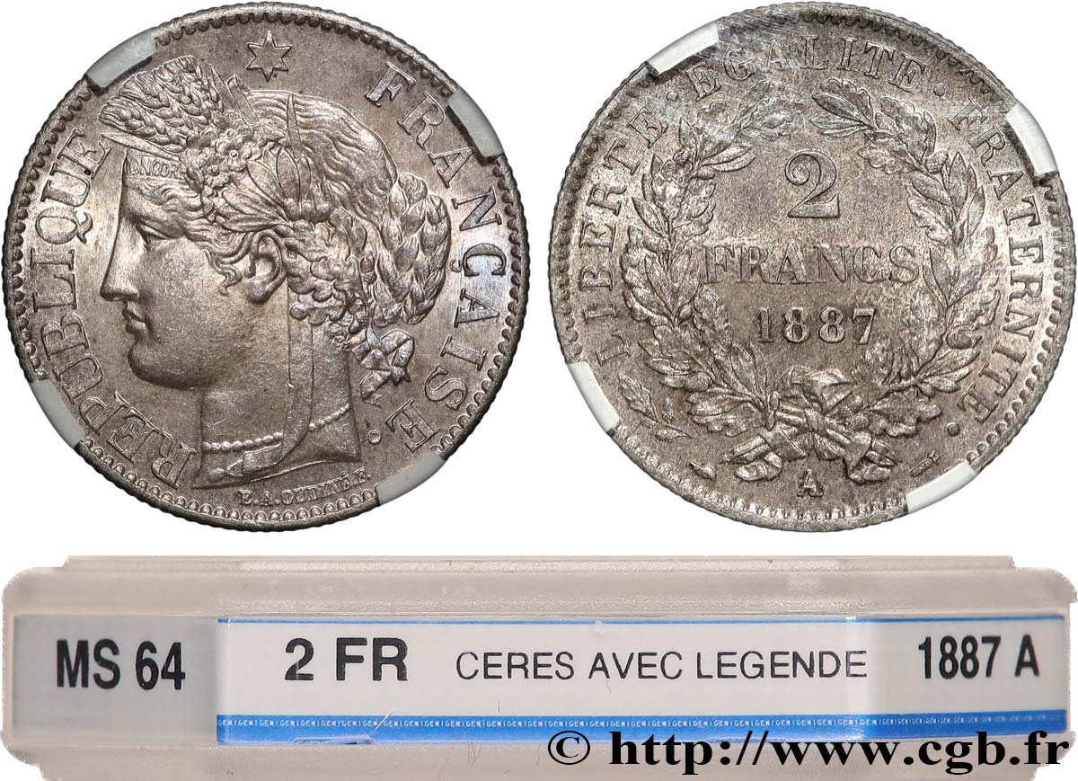 2 francs Cérès, avec légende 1887 Paris F.265/13 fST64 GENI