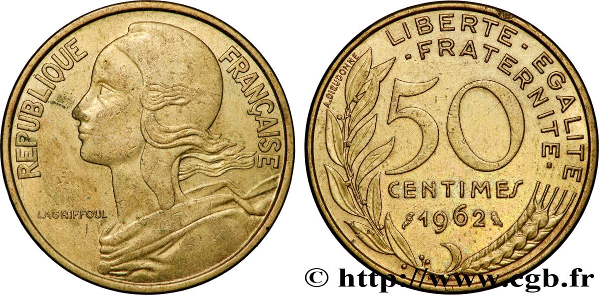 50 centimes Marianne, col à 4 plis 1962 Paris F.197/3 MBC 