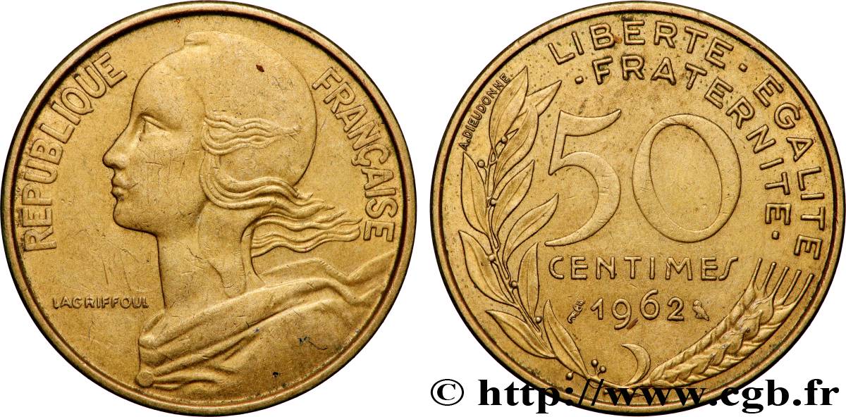 50 centimes Marianne, col à trois plis 1962 Paris F.197/2 AU 