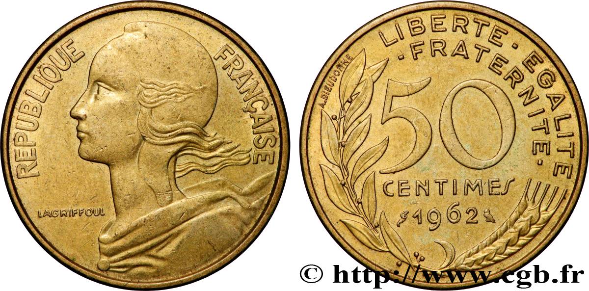 50 centimes Marianne, col à trois plis 1962 Paris F.197/2 AU 