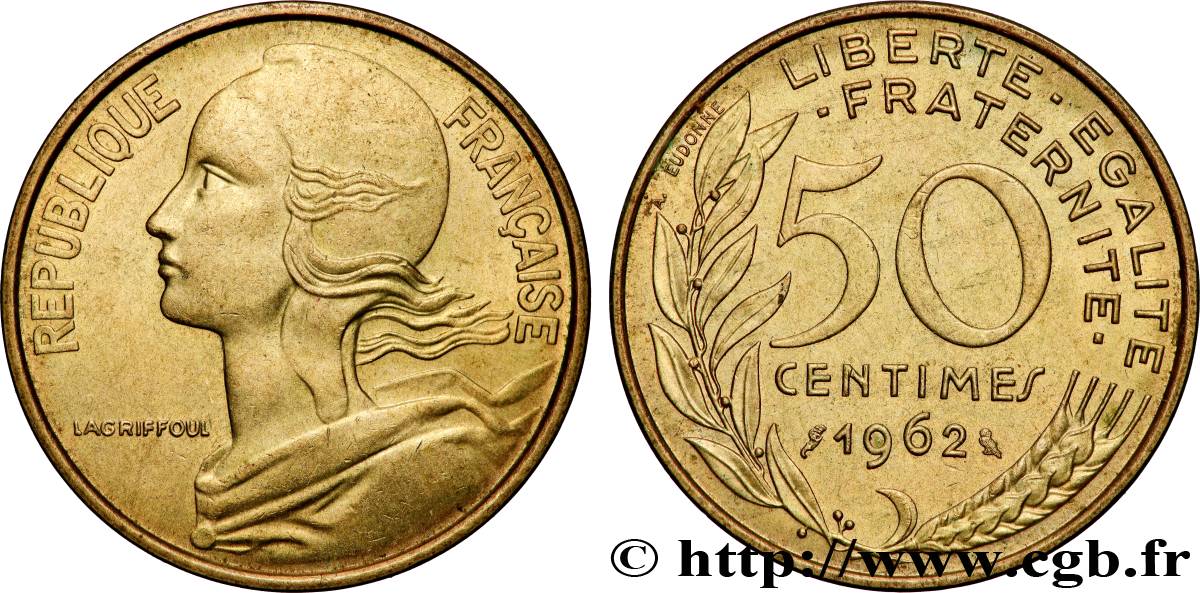 50 centimes Marianne, col à trois plis 1962 Paris F.197/2 q.SPL 