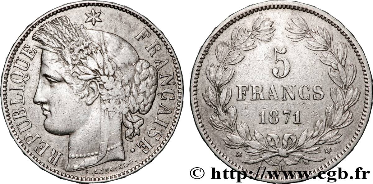 5 francs Cérès, sans légende 1871 Bordeaux F.332/8 XF 