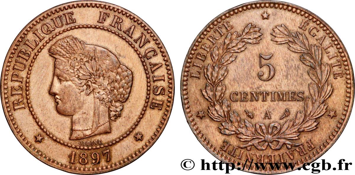 5 centimes Cérès, différent torche 1897 Paris F.118/39 SUP+ 