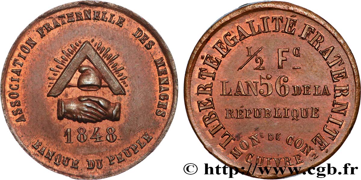 Essai de 1/2 franc, Banque du Peuple 1848  VG.3216 var. MS 