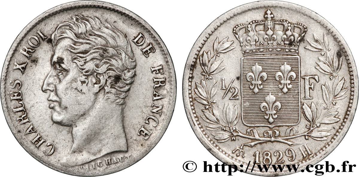 1/2 franc Charles X 1829 La Rochelle F.180/41 TTB 