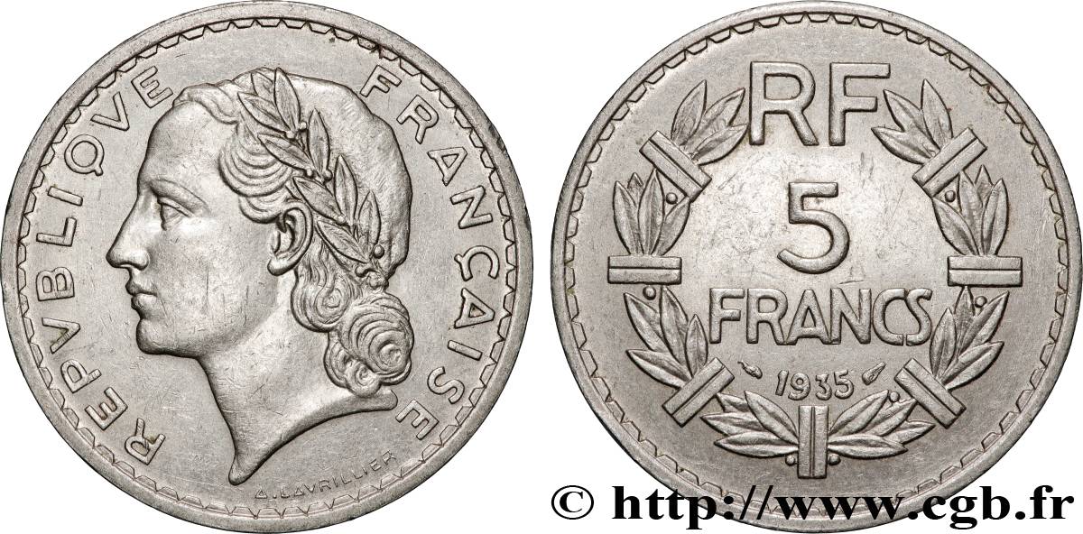 5 francs Lavrillier, nickel 1935  F.336/4 XF 