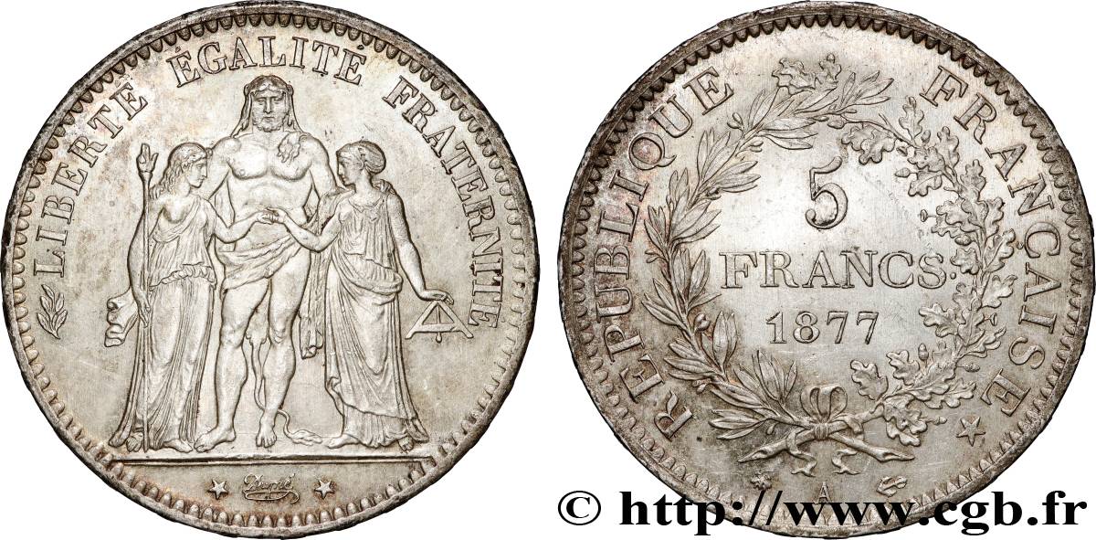 5 francs Hercule 1877 Paris F.334/19 SPL60 