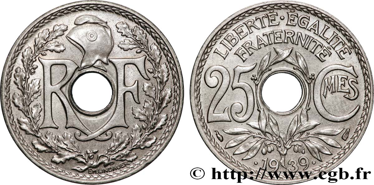 25 centimes Lindauer, maillechort 1939  F.172/3 FDC65 