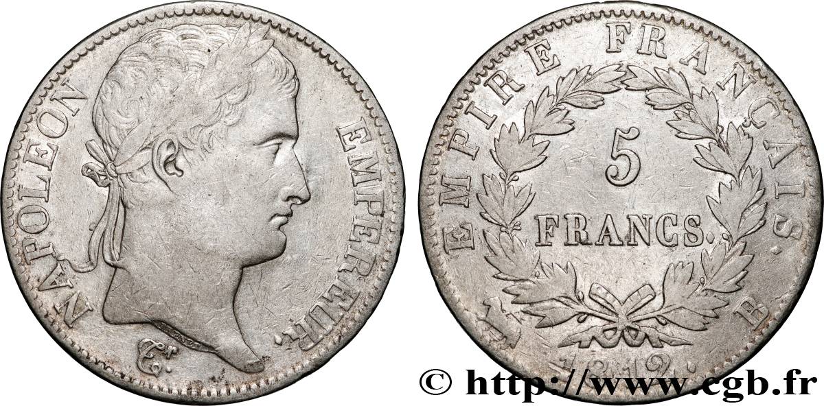 5 francs Napoléon Empereur, Empire français 1812 Rouen F.307/42 VF 
