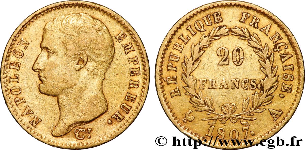 20 francs Napoléon tête nue, type transitoire 1807 Paris F.514/1 VF 