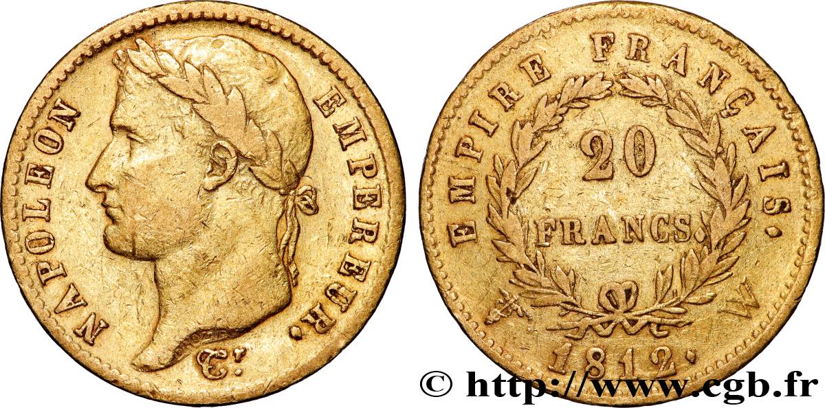 20 francs or Napoléon tête laurée, Empire français 1812 Lille F.516/29 TTB 