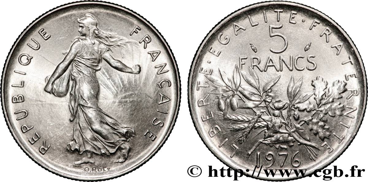 5 francs Semeuse, nickel 1976 Pessac F.341/8 SUP+ 