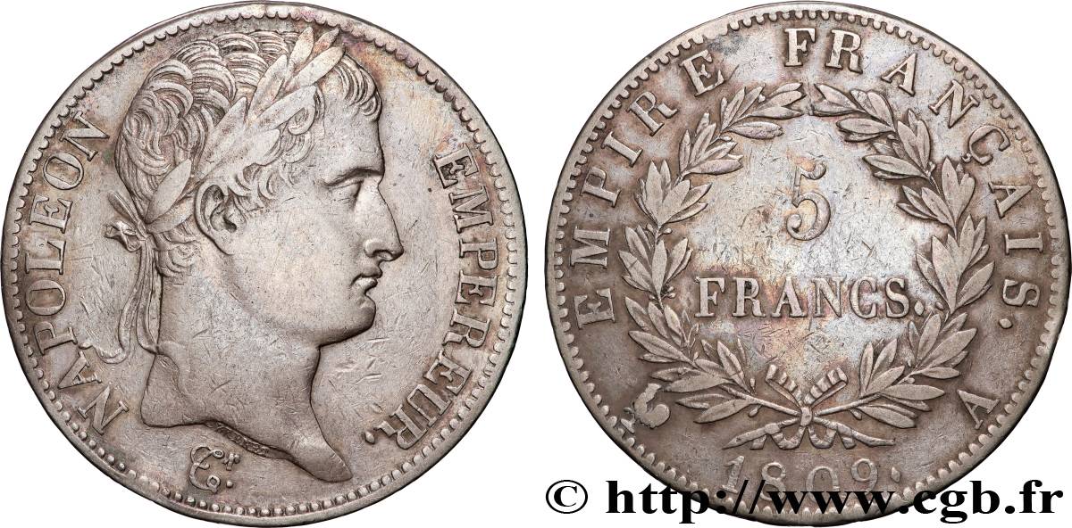 5 francs Napoléon Empereur, Empire français 1809 Paris F.307/1 VF 