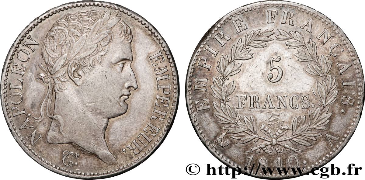 5 francs Napoléon Empereur, Empire français 1810 Paris F.307/14 MBC+ 