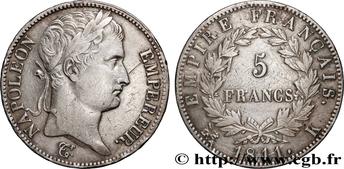 5 francs Napoléon Empereur, Empire français 1811 Bordeaux F.307/33 TB+ 