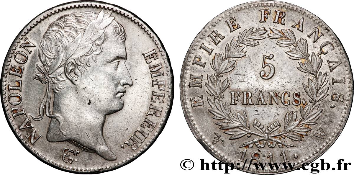 5 francs Napoléon Empereur, Empire français 1811 Lille F.307/40 TTB 