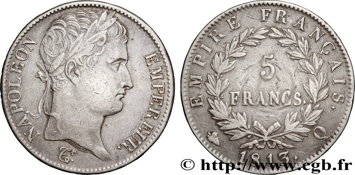 5 francs Napoléon Empereur, Empire français 1813 Perpignan F.307/70 TB+ 