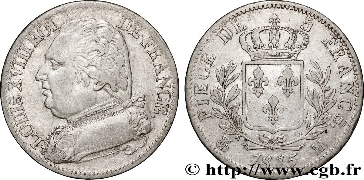 5 francs Louis XVIII, buste habillé 1815 Toulouse F.308/25 BB 