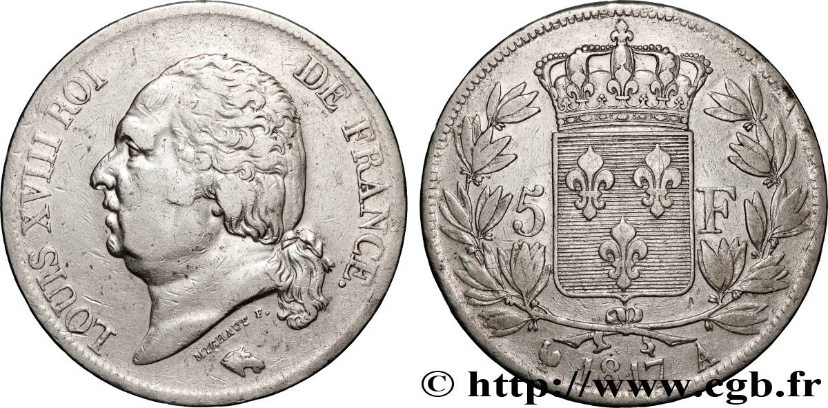 5 francs Louis XVIII, tête nue 1817  Paris F.309/14 TB+ 