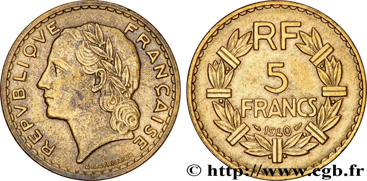 5 francs Lavrillier, bronze-aluminium 1940  F.337/4 AU 