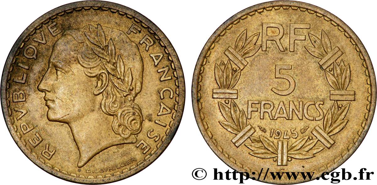 5 francs Lavrillier, bronze-aluminium 1945 Castelsarrasin F.337/6 XF 