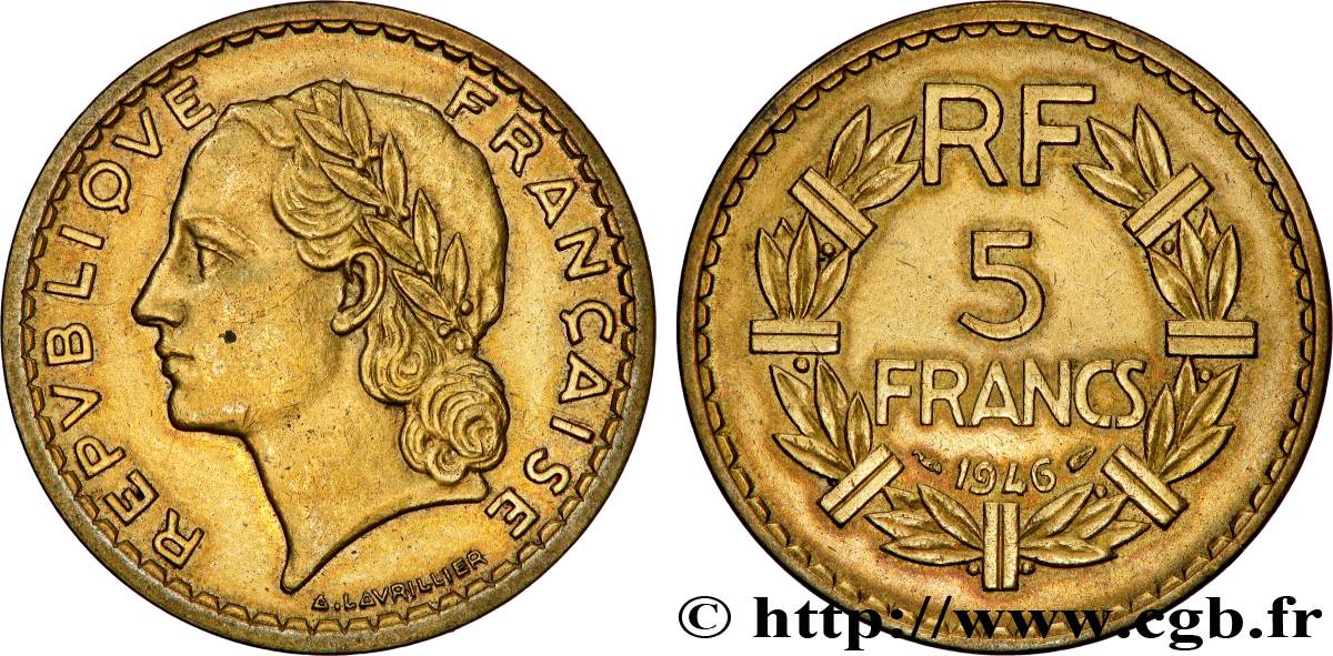 5 francs Lavrillier, bronze-aluminium 1946  F.337/7 TTB+ 