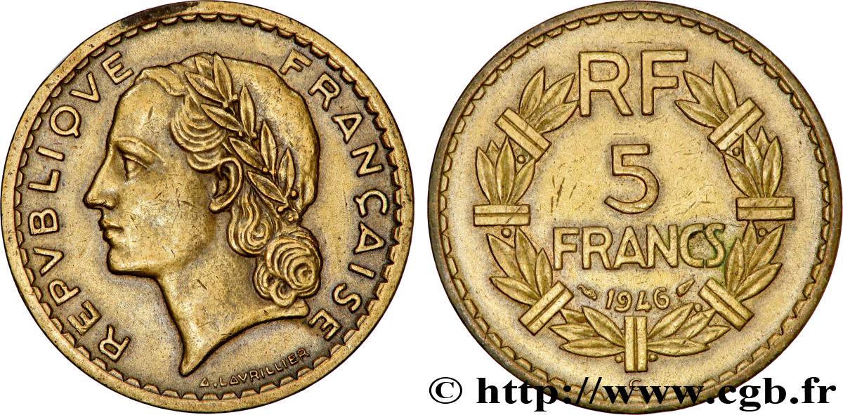 5 francs Lavrillier, bronze-aluminium 1946 Castelsarrasin F.337/8 BB 